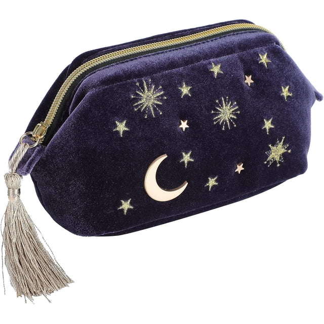 Bolsa de cosméticos con apliques estrellados bordados de franela con bolsa de almacenamiento con cremallera y borlas (t-0-g) ZefeiWu 8390615439398