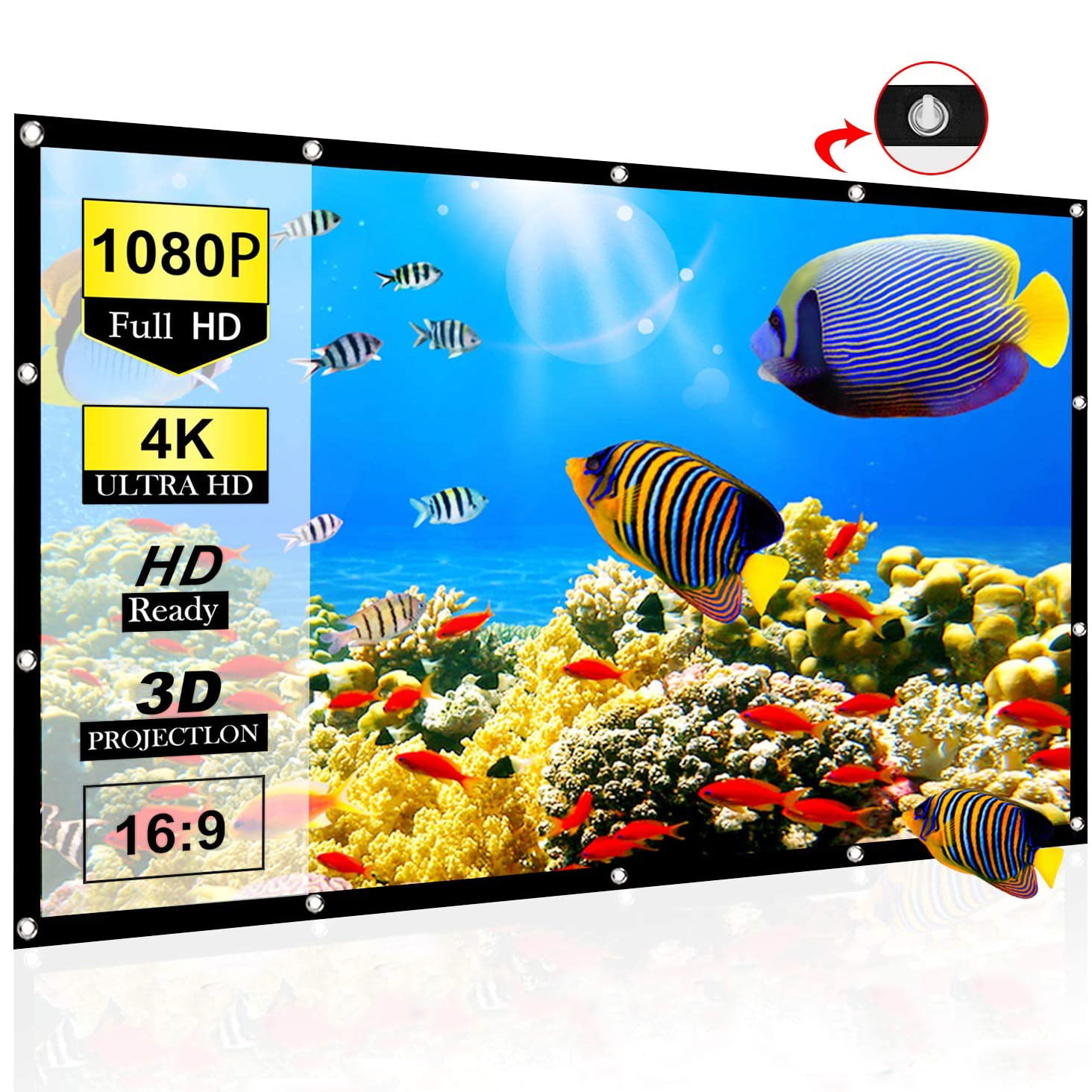 16:9 HD 4K No Crease Portable Video Movie Screen Grommets for Outdoor Indoor Home Theater Ylife 100 Inch Projector Screen 