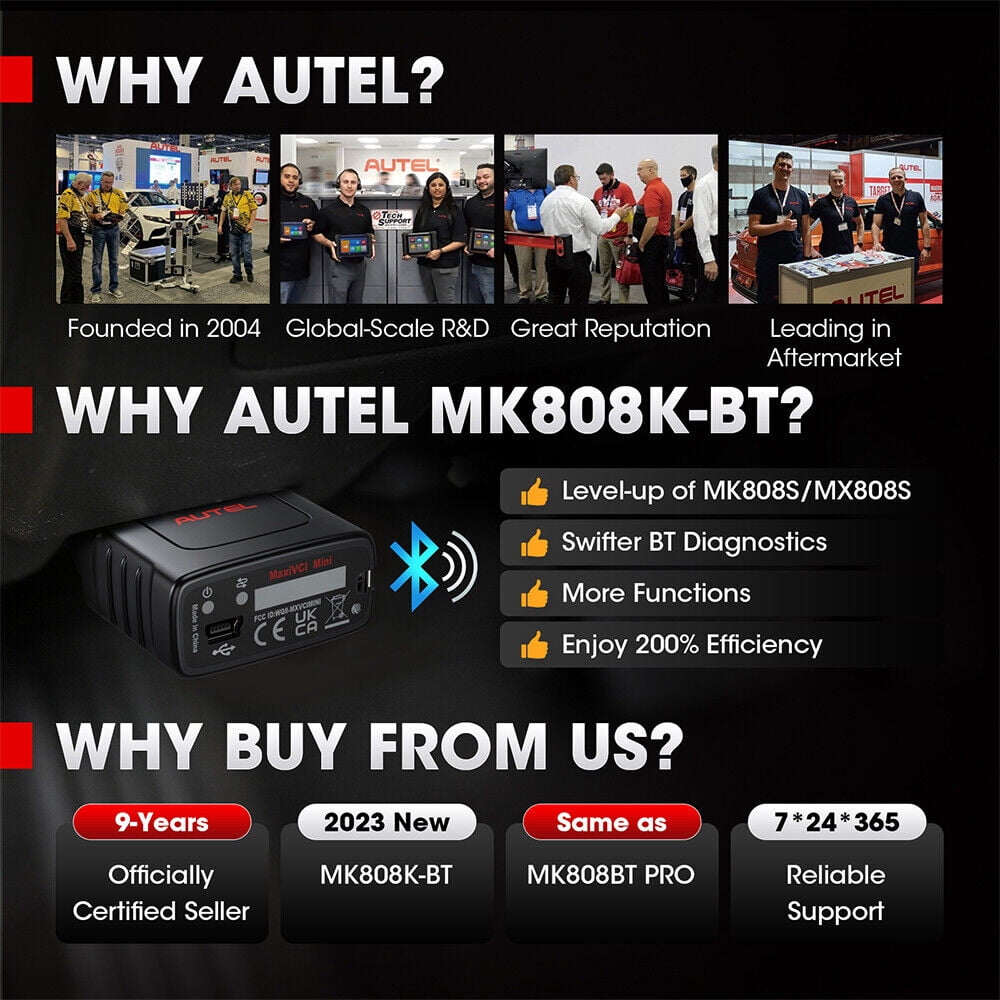 Autel Scanner MaxiCOM MK808K-BT Bidirectional Car Diagnostic Scanner All System Scan Active Test, 28+ Service , FCA SGW Cars, OS11 Updated of MK808BT MK808S MX808S