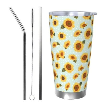 

Qekee Vintage White Polka Dot Sunflower Print 20OZ Car Cup Stainless Steel Vacuum Insulated Tumbler Tumbler Cup With Lid And Straw Travel Coffee Mug-Straw Three-piece Set