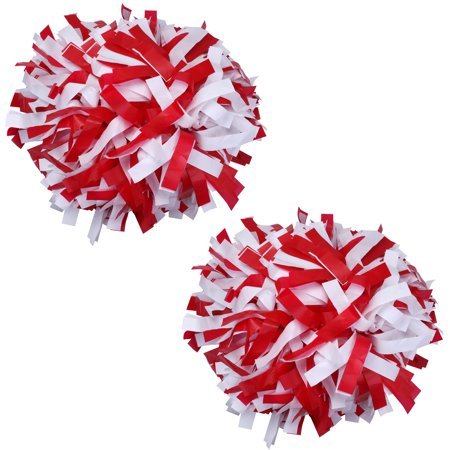 Plastic Cheer Pom Poms Cheerleading Cheerleader Gear 2 pieces one pair poms(Red/White)
