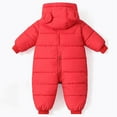 thumbnail image 4 of Winter Romper for Baby Boys Girls Warm Down Jumpsuit Double Zip Hooded Jacket Thicken Coat Snowsuit Red 0-3 Months, 4 of 7