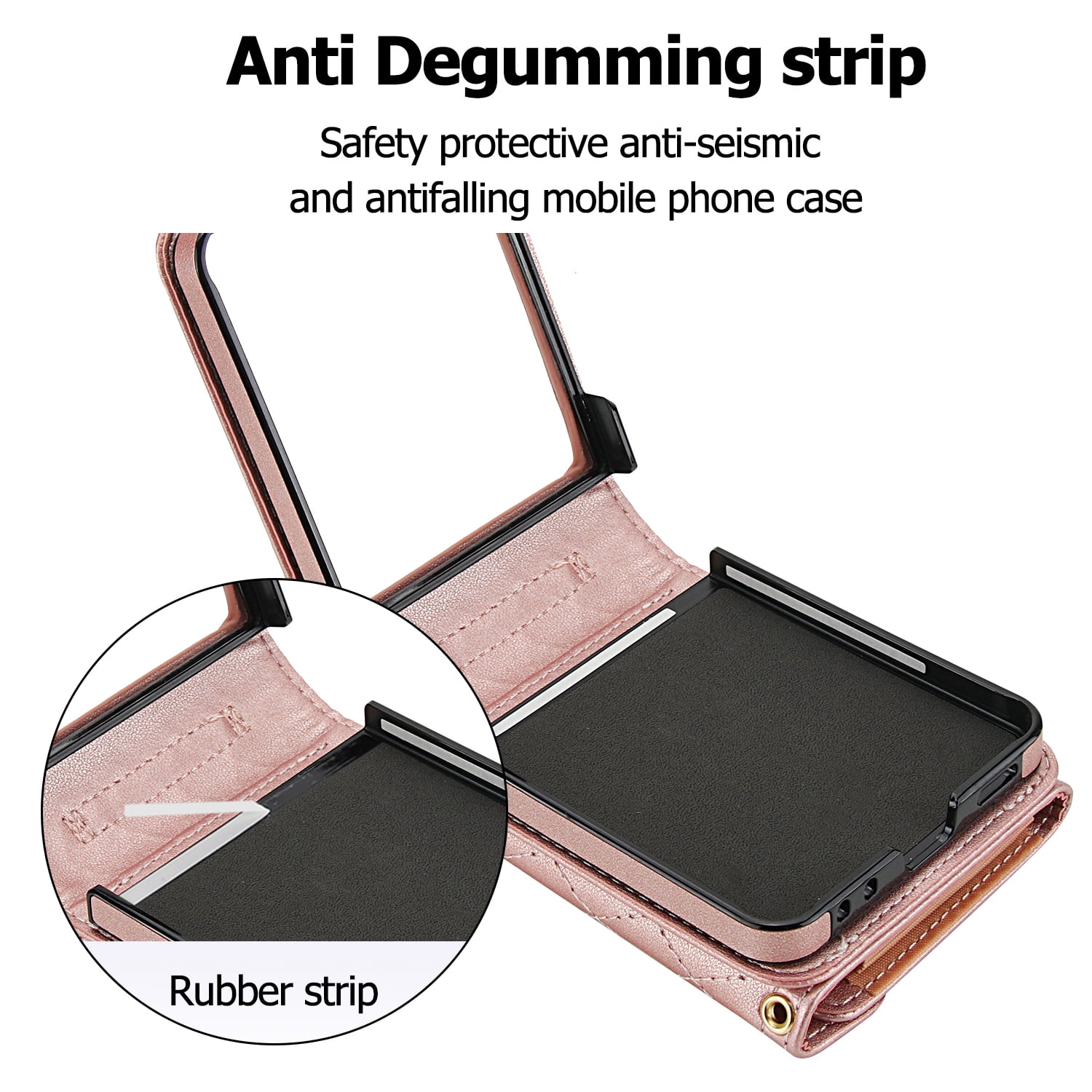 ShellTech for Samsung Galaxy Z Flip 7 PU Leather Flip Case with Wrist Strap, RFID Blocking PU Leather Crossbody Wallet Phone Case with Card Slot Cash Pocket Kickstand Case Cover,Rosegold