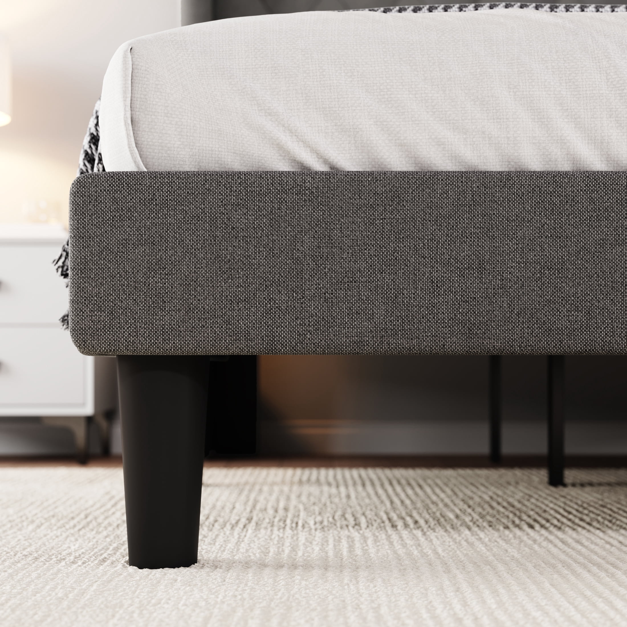 SHA CERLIN Full Size Platform Bed Frame with Fabric Wingback&Tufted Upholstered Headboard, Light Grey
