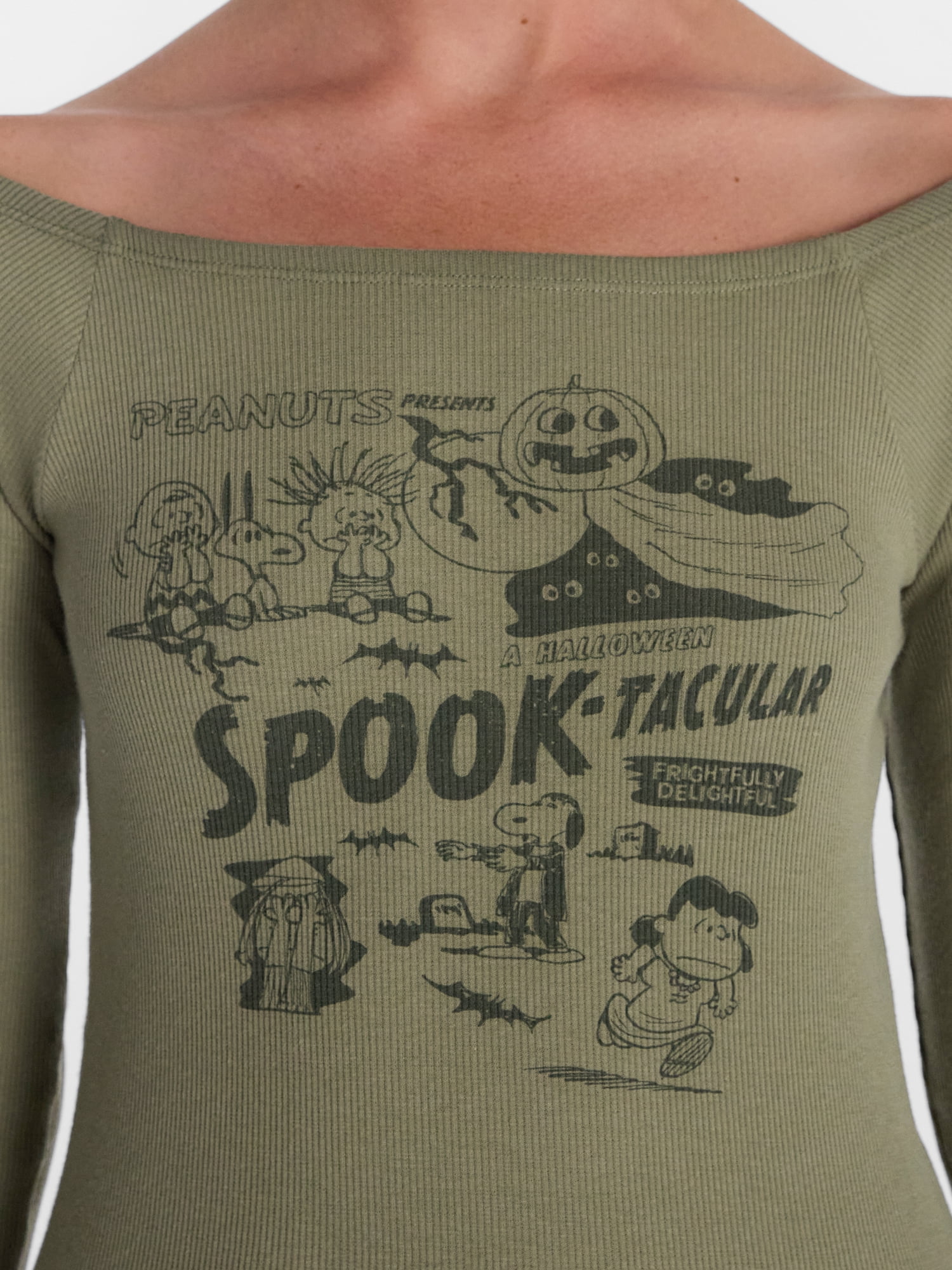 Peanuts Women's Halloween Graphic Tee with Long Sleeves, Sizes XXS-XXL