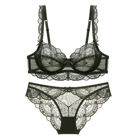 WIZUTIZ Bra and Panty Sets for Women with Panty 2pcs Thongs Underwear Corset Thin Sponge Transparent Bra With Large Chest&Small Lace Women s Sexy Lingerie Bra