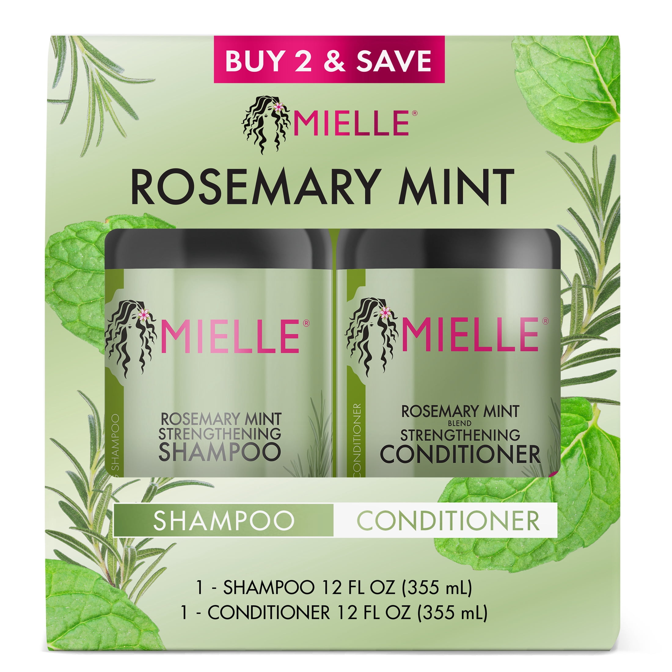Mielle Rosemary and Mint Clarifying Shampoo and Conditioner Set, 12 oz
