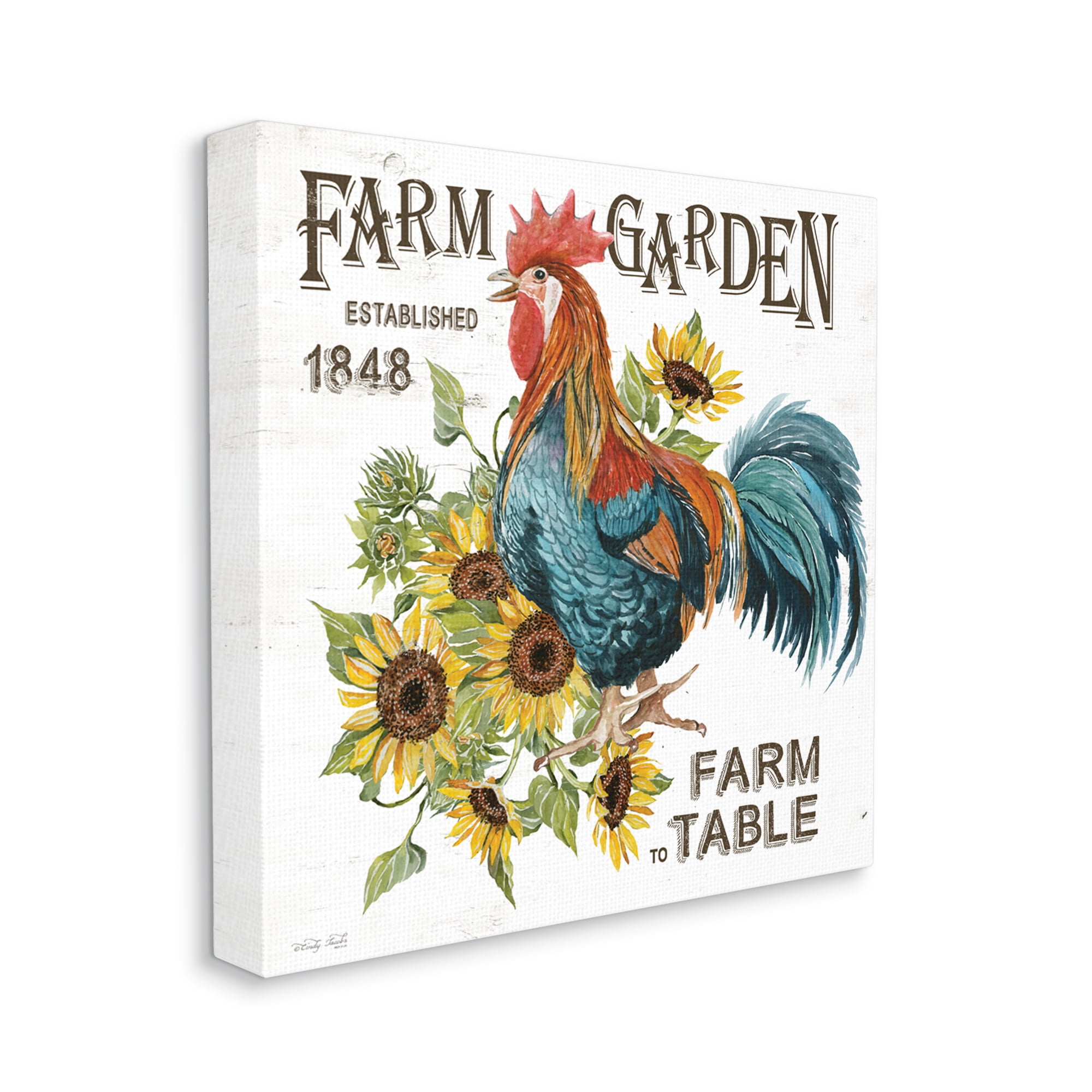 Stupell Industries Farm to Table Rooster Botanical & Floral Painting Gallery Wrapped Canvas Print Wall Art, 17 x 17