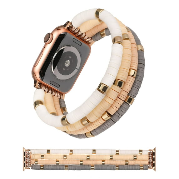 TOYOUTHS Heishi Beads Bracelet Compatible with Apple Watch Band Stretch Women Summer Beach Surfer Stackable Clay Preppy Band for Iwatch 38/40/41/42/44/45mm Series SE 8 7 6 5 4 3 2 1
