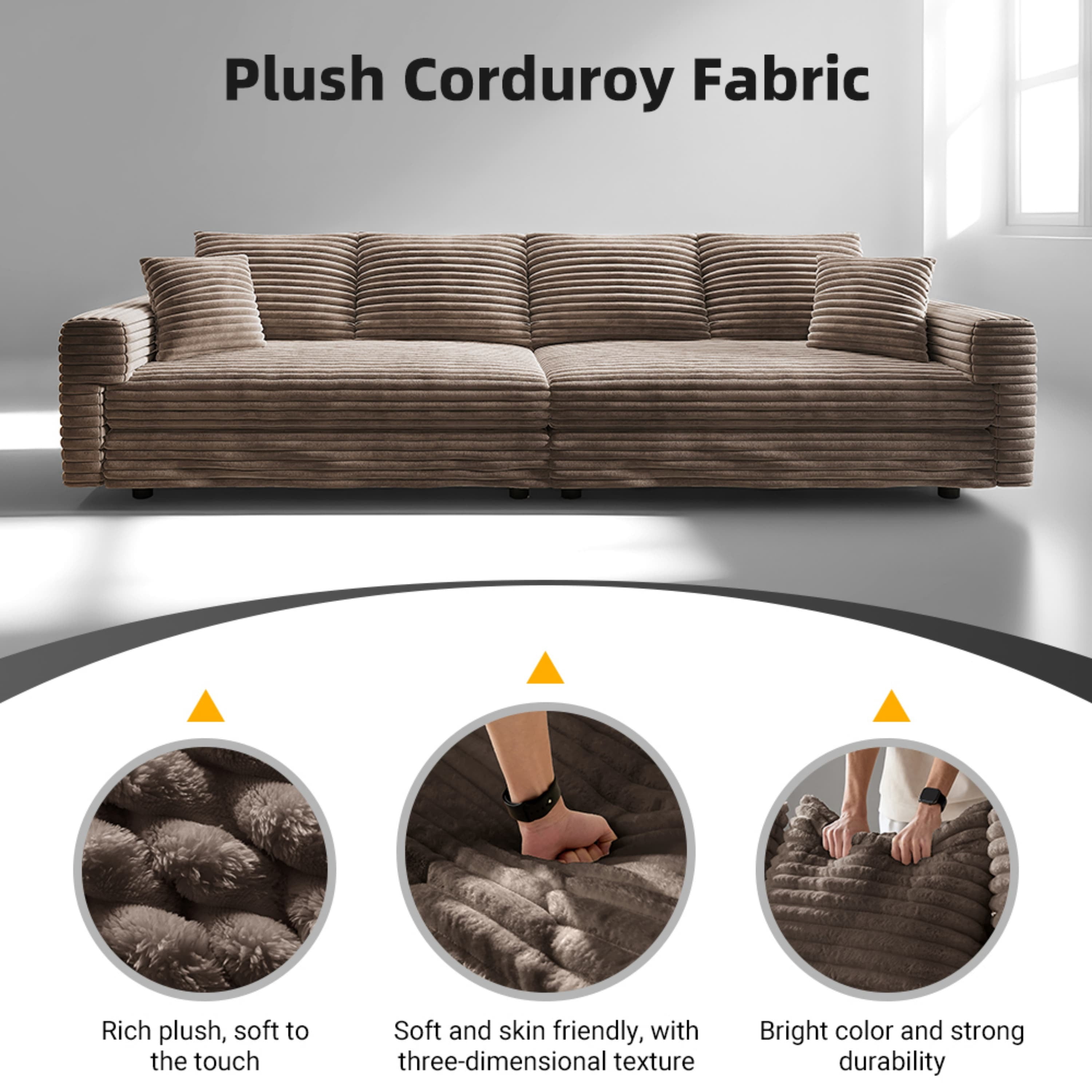 Alvantor 4-Seat Sofa with 2 Movable Ottomans 102" W Corduroy Upholstered Deep Seat Couches U Shaped Convertible Chaise for Living Room, Apartment Camel