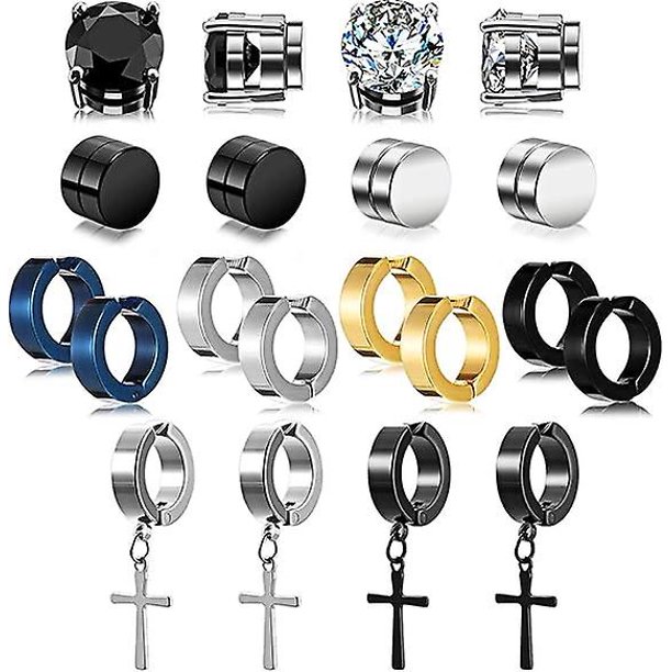 10 pares de pendientes magnéticos TANGJMXG acero inoxidable con clip y cristales de circonita unisex