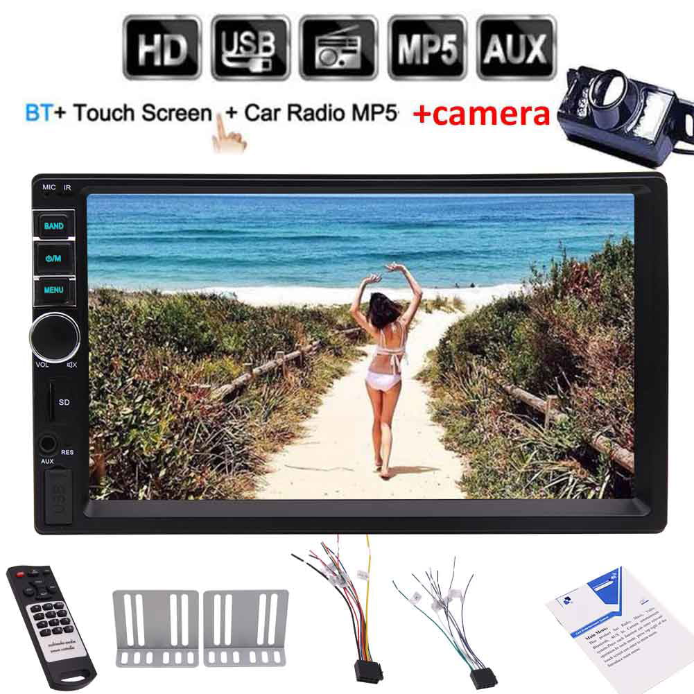 Support Backup/TF/FM/AUX/USB Aigoss Car Stereo Bluetooth MP5 Video Digital Player 7 Touch Screen 2 Din Car Radio Wireless Remote Control Hands Free Multimedia with Rear-View Camera