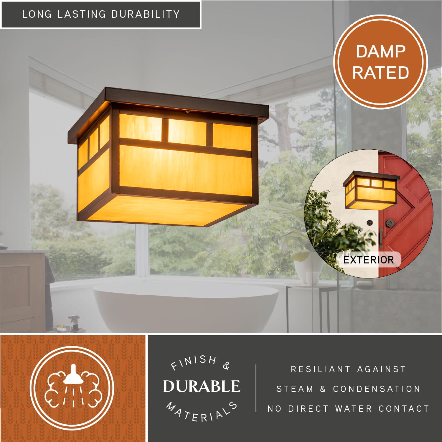 Mission Bronze Square Outdoor Flush Mount Ceiling Light Honey Glass
