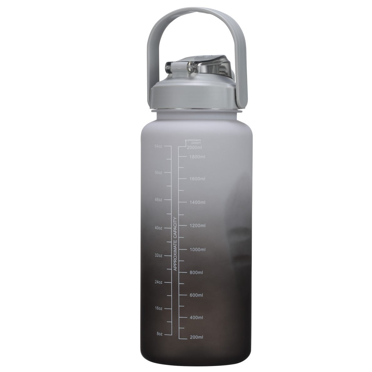 From Your Feed Leak Free 64 oz Water Bottle with Side Measurements- Black Gray Ombre