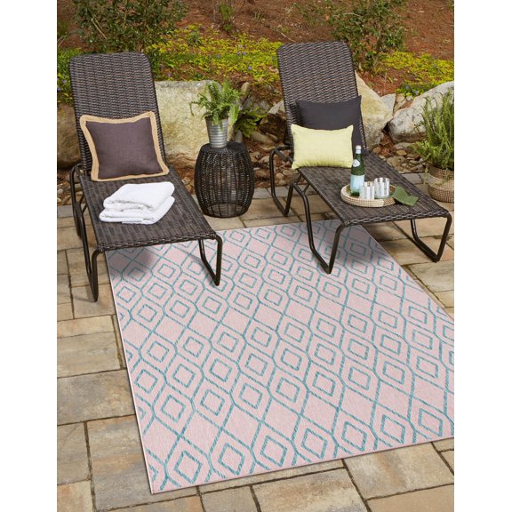 Jill Zarin Outdoor Collection Area Rug - Turks and Caicos (5' 3" x 8' Rectangle Pink and Aqua/Light Blue)
