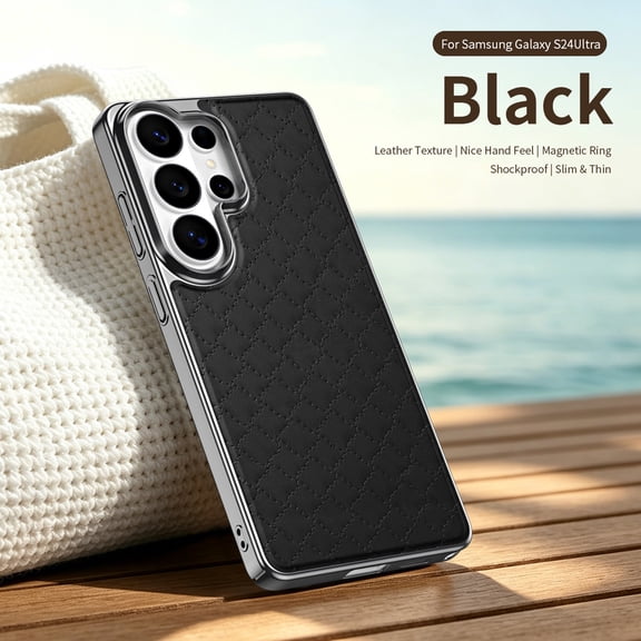 Sanwo for Samsung Galaxy S24 Ultra Case,PU Leather Hard PC Cover with Magnetic Compatible Design,Slim Shockproof Protective Case, Anti-Scratch,Black