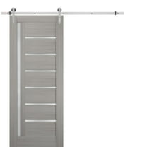 Sturdy Barn Door 30 x 96 inches Frosted Glass | Quadro 4088 Grey Ash | Top Mount Stainless Steel 6.6FT Rail Hangers Heavy Set | Solid Panel Interior Doors