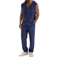 thumbnail image 4 of HBGVBA 2 Piece Fashion Outfit for Men Sleeveless Button Hoodie with Drawcord Elastic Waist Pocket Pants Set, 4 of 5