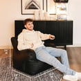 thumbnail image 3 of Big Joe Dorm Bean Bag Chair with Drink Holder and Pocket for Teens and Kids, Black Vegan Leather, 3 foot Gaming and Reading Nook Seat, Refillable, 3 of 8
