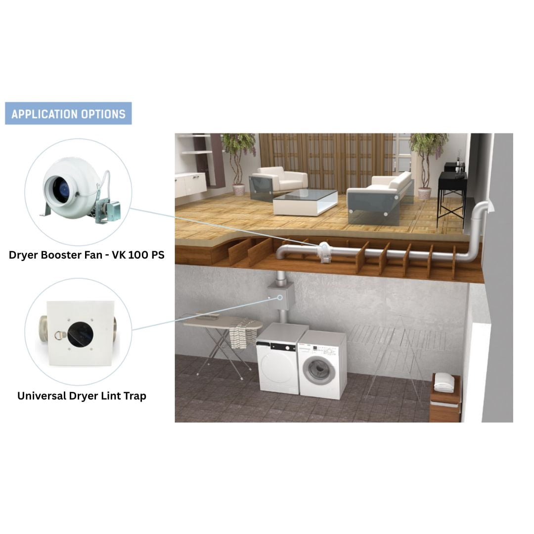 Dryer Lint Trap with Universal Exhaust Collar 4 in. or 5 in. |  In-line Dryer Exhaust System