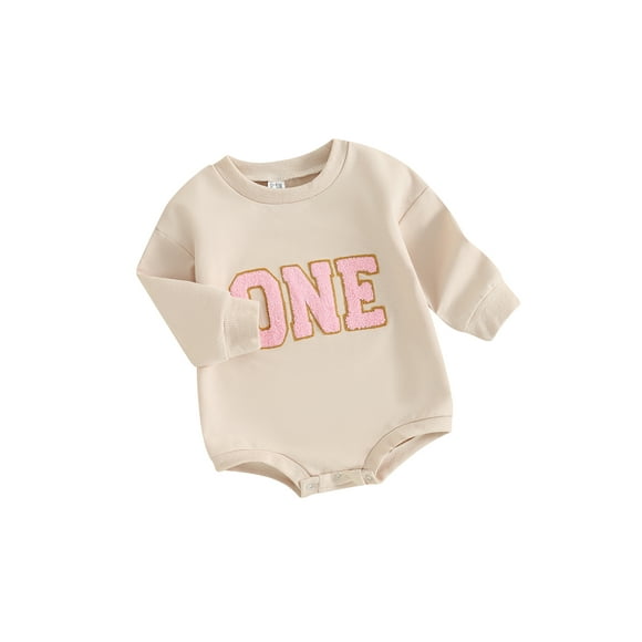 Sylvamorning Baby Girls Casual Bubble Romper Long Sleeve Fuzzy Letter Embroidery Sweatshirt Jumpsuit Newborn Infant Crew Neck Bodysuit Daily Clothes 6M 12M 18M