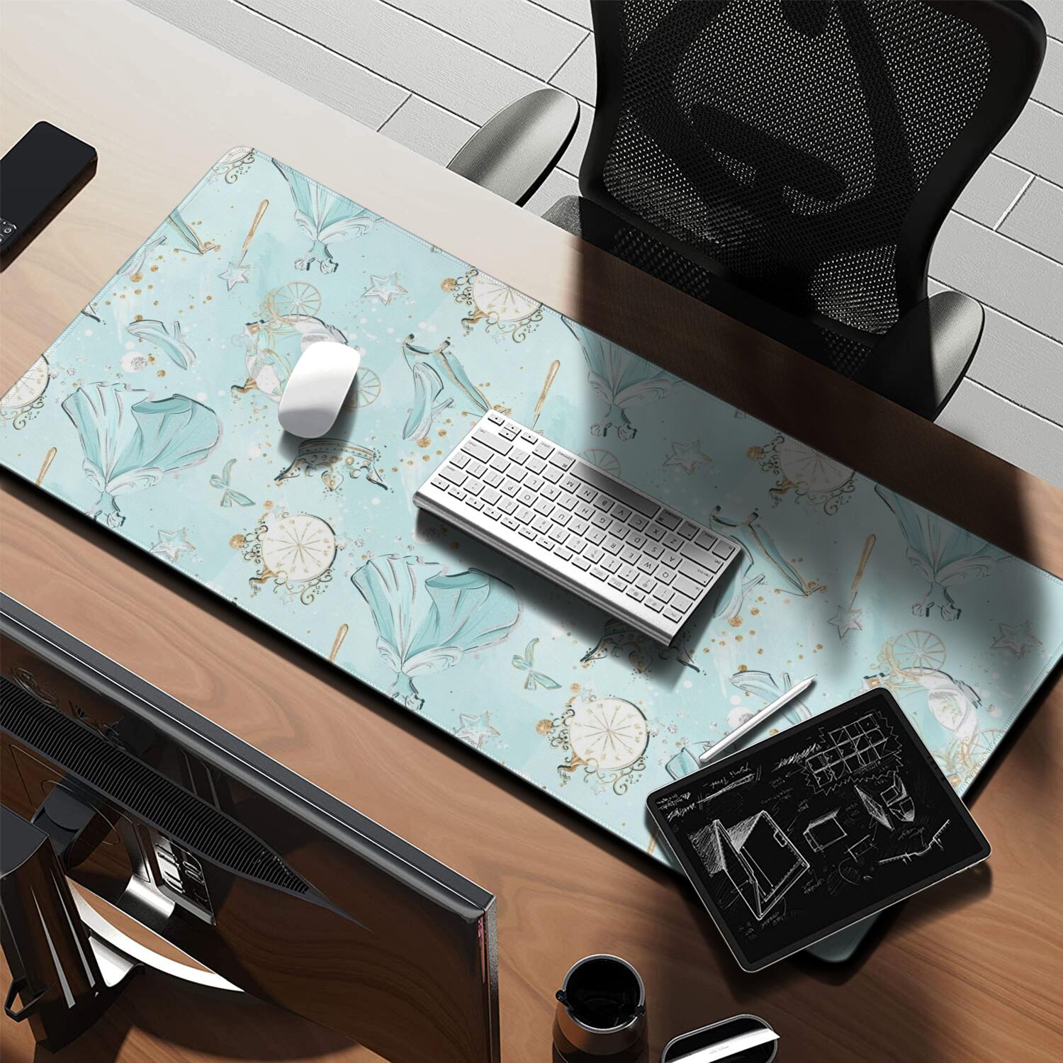 Long Mouse Pads for Desk,Princess Pattern Desk Mats on Top Of Desks, Desk Mouse Pad Extra Large with 3mm Non-Slip Base and Stitched Edge for Gaming,Office,Work,Home 35.4"x15.7"