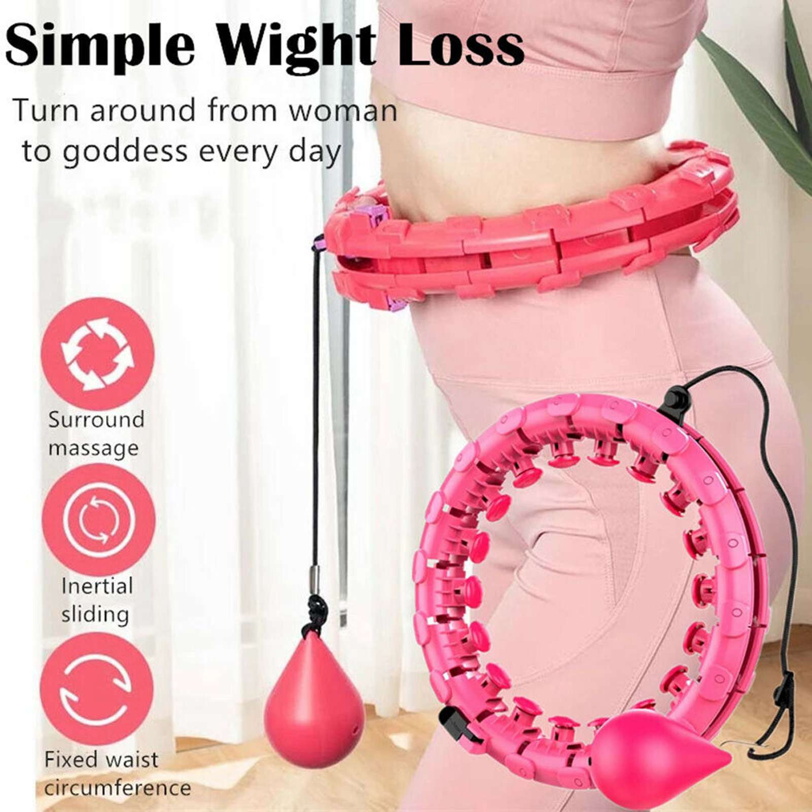 Weighted Smart Hoola Hoop 2 in1 Massage Fitness Hoola Hoops for Adults and Kids Sports 24 Detachable Knots Adjustable Weight Auto-Spinning Ball