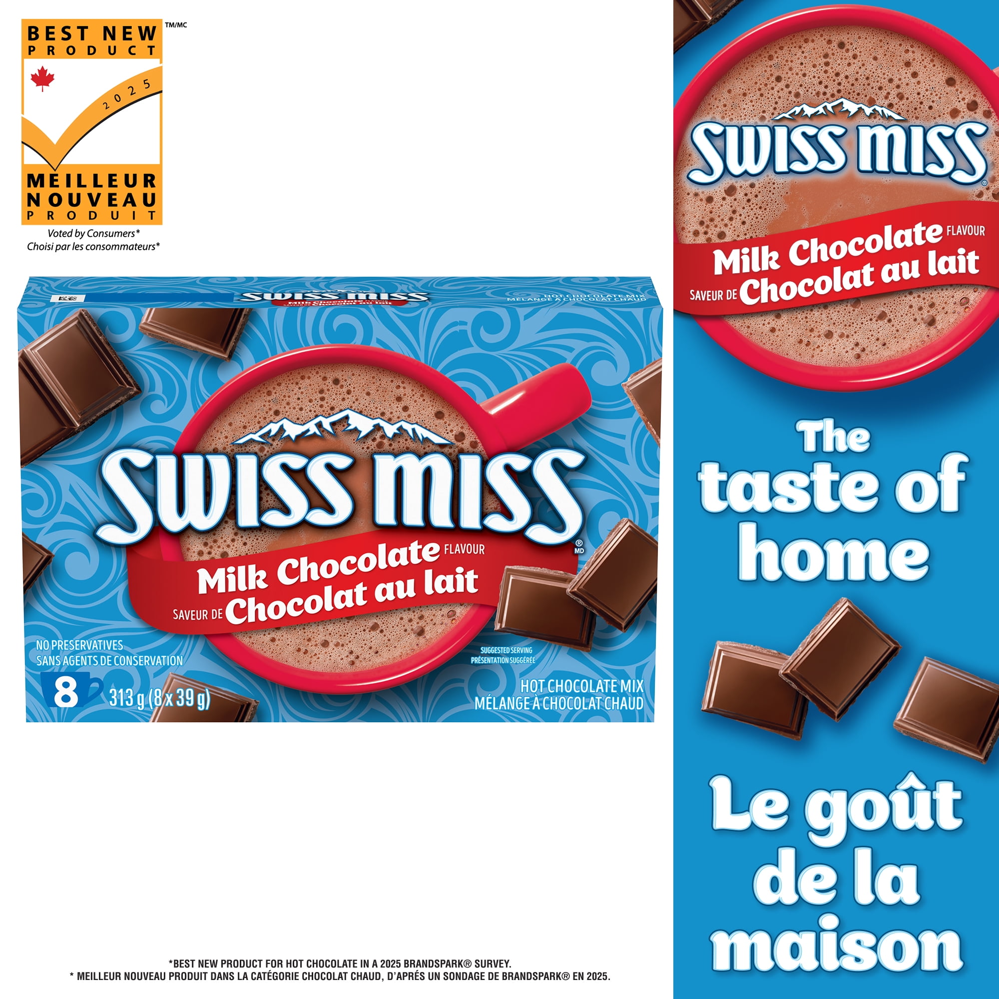 Mélange à chocolat chaud Swiss Miss ™ à saveur de chocolat au lait, sans agents de conservation et facile à préparer, 313 g (8 X 39 g)