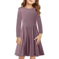 thumbnail image 2 of Cowsor Girls' Solid Color A-Line Dress – Long Sleeve (4-14Y), 2 of 7