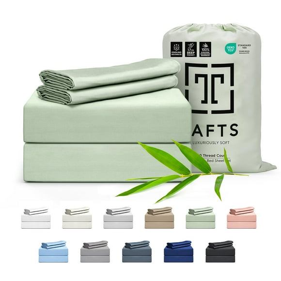 Tafts Draps 100 % Viscose Dérivés de Bambou Taille Cali-Très Grand, Poches Profondes de 17 Pouces, Luxueusement Doux, Soyeux, Rafraîchissants, Double Couture, Garantie à Vie (Vert Sauge)