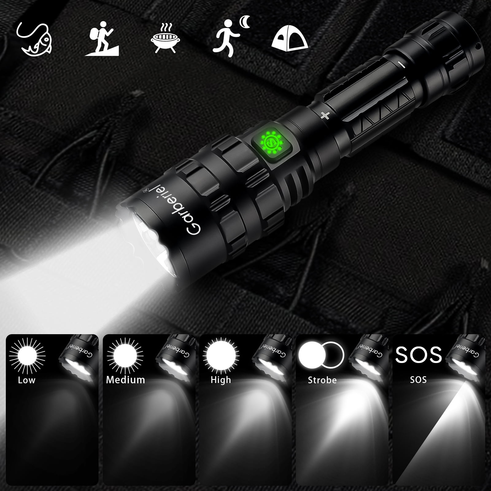 2Pack Garberiel 5Modes L2 Super-Bright LED Flashlight USB Rechargeable Tactical Torch w/Battery&USB Charger for Emergencies, Camping, Hiking,Cycling