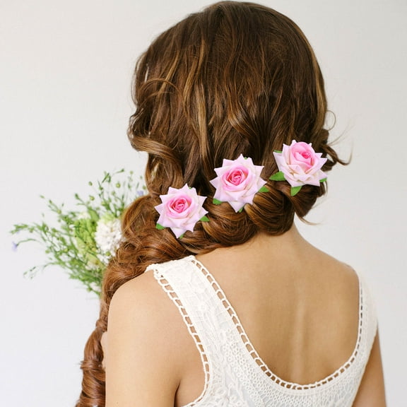 HAKIDZEL Bride Bachelorette Accessories 6Pcs Pink Rose U Shaped Hairpins