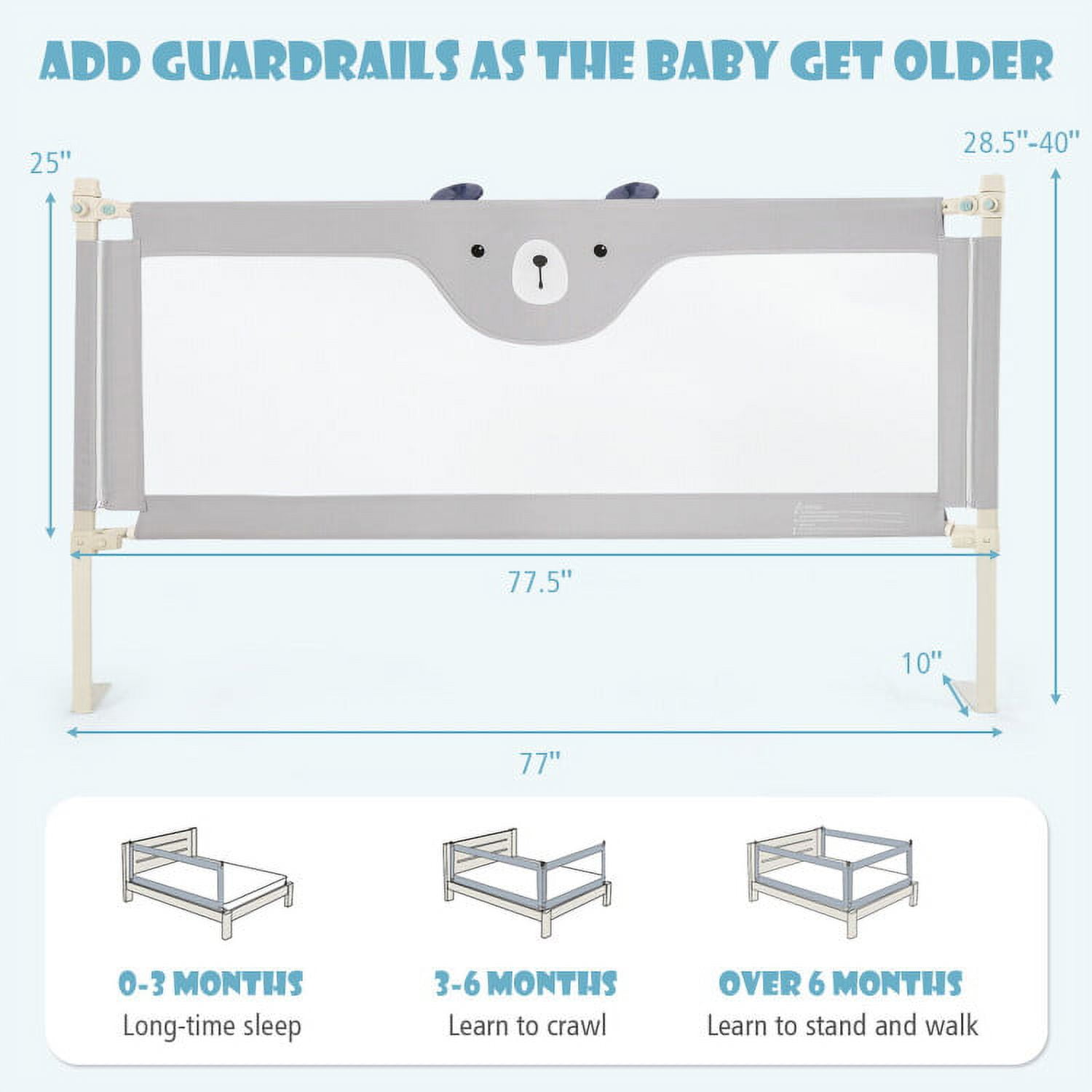 YYAo Bed Guard Rails,Bed Fence,Bed Gate for Baby,Vertical Lifting Baby Bedrail Guard with Double Safety Child Lock