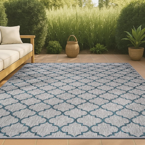 JONATHAN Y SANTA MONICA 3 x 5 Area Rug, Arabesque Ogee Trellis - Gray/Teal, SMB122B-3