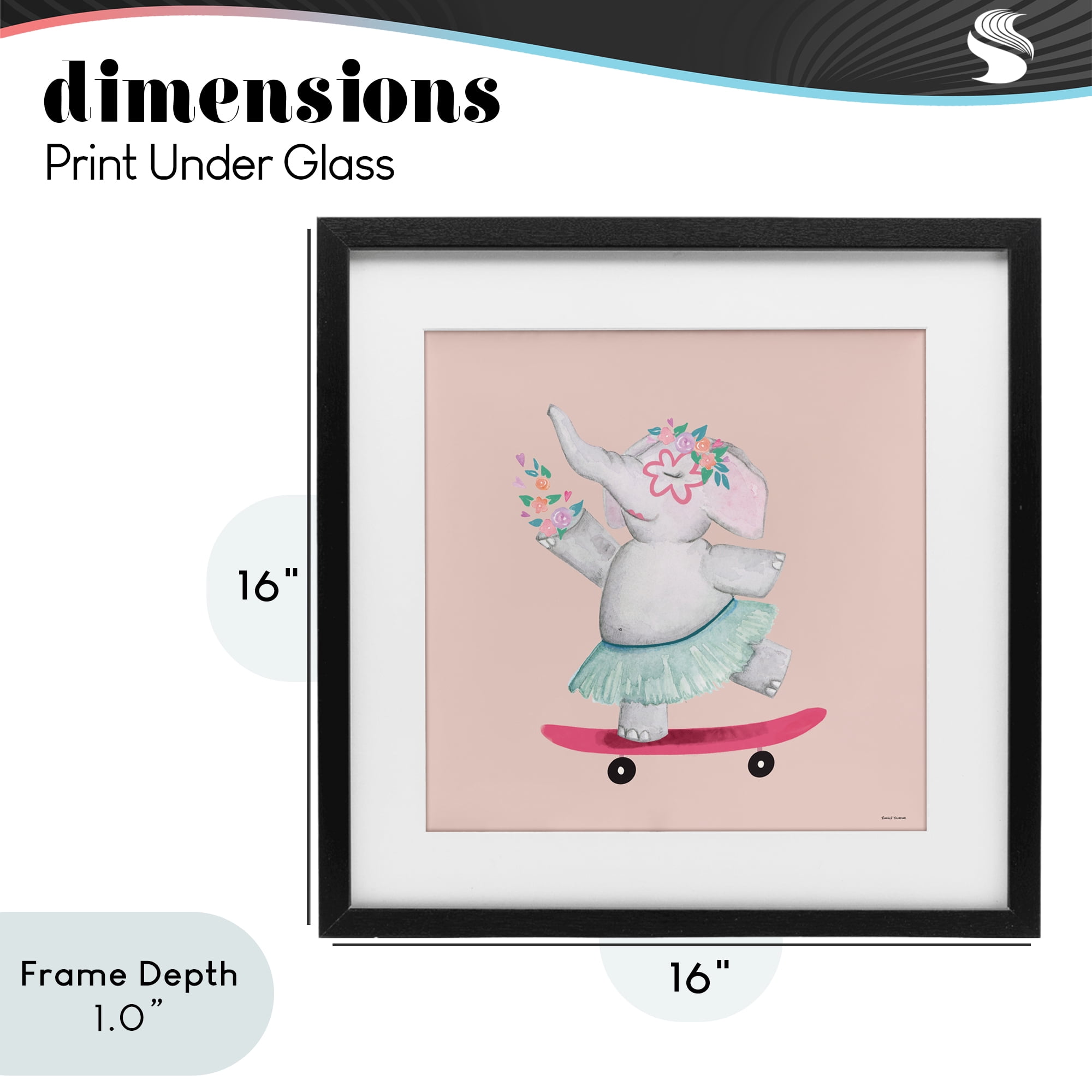Stupell Industries Skateboarding Elephant with Flowers Black Framed Print Under Glass, design by Rachel Nieman