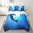 thumbnail image 2 of Erosebridal Sharks Comforter Set 7 Pcs Nautical Sheet Set Bed In A Bag Twin Size Marine Life Duvet Set Underwater World Oasis Quilted Duvet Teens Men Room Decorative, Blue Black, 2 of 5