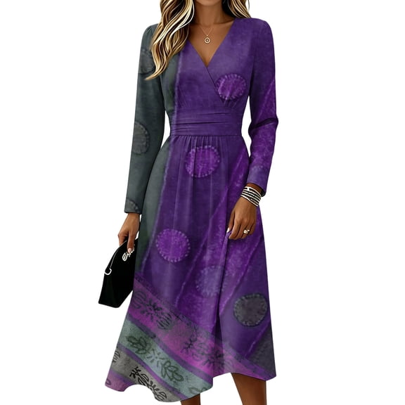 Women's Floral Maxi Dresses Plus Size Flowy Casual V Neck Wrap Dress Long Loose Casual Floral Dresses