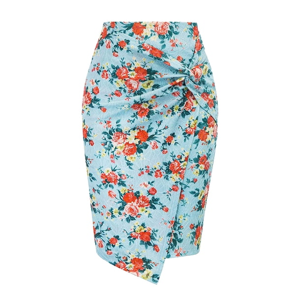 Minnieouse Faldas de tubo delanteras envolventes de cintura alta, clásicas y elegantes para mujeres sexys, faldas sólidas de mujer sexy Prendas para la parte inferior del cuerpo flor verde XL