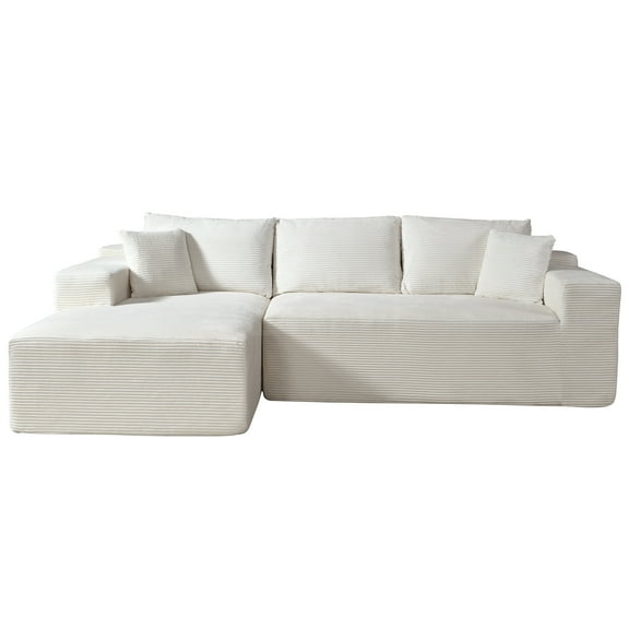 JERFIT Convertible Corduroy Sectional Sofa with Pillows, 3-Seater Modular Couch, L-Shaped Sofa in a Box for Living Room, Beige