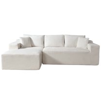 JERFIT Convertible Corduroy Sectional Sofa with Pillows, 3-Seater Modular Couch, L-Shaped Sofa in a Box for Living Room, Beige