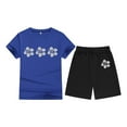 thumbnail image 4 of Little Girl Tracksuit Performance Floral Print T-Shirt and Gym Shorts Clothing Sets Comfy Summer Lounge Tracksuit,Z2-Blue,100(2-3 Years), 4 of 4