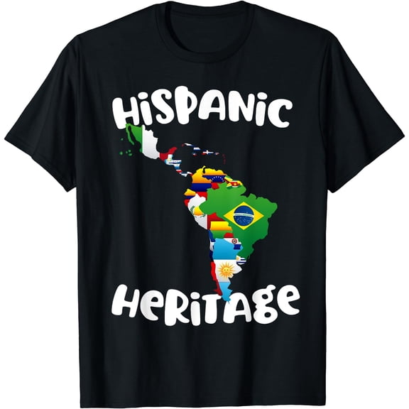 Hispanic Heritage Month All Countries Flag Inspiration Map T-Shirt Black Small