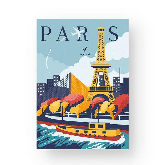 EzPosterPrints - Retro World Famous City Posters - Decorative, Vintage, Retro, Grunge Travel Poster Printing - Wall Art Print for Home Office - Paris, France - 16X24 inches