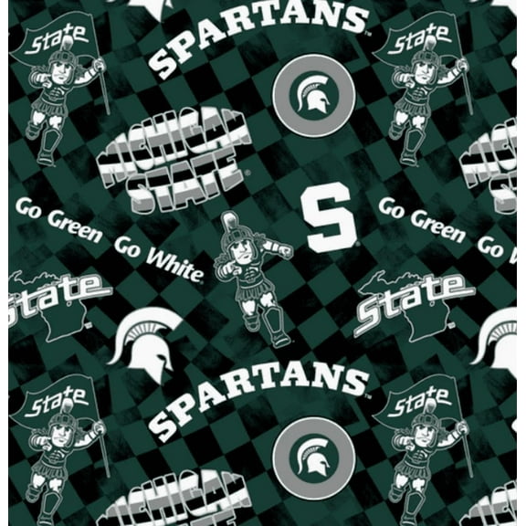 Official Licensed NCAA Michigan State University Check Allover Fabric by the Yard