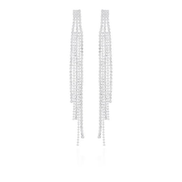 Time and Tru Women's Bold Rhinestone Chain Drop Silver Tone Earrings.