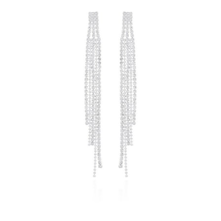 Time and Tru Women's Bold Rhinestone Chain Drop Silver Tone Earrings.