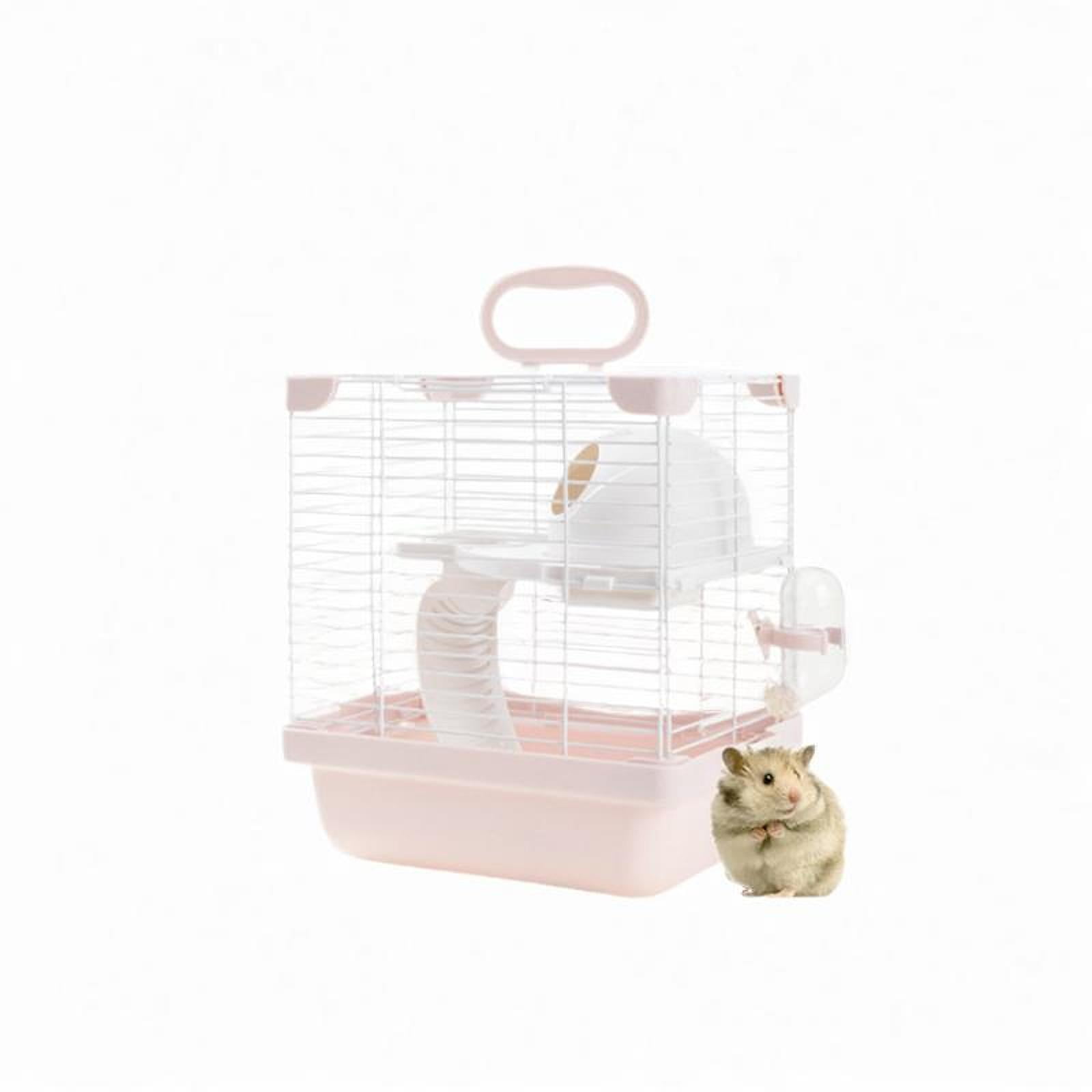 EHJRE 2 Tiers Hamster Cage Enclosure Portable for Mouse Rat with Water Bottle, Food Bowl High Chassis Design Versatile 7.4x9x11inch Pink
