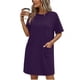 thumbnail image 1 of TaTaai Women's Solid Color Round Neck Short Sleeve Dress with Pockets Casual Fashion Comfortable Stretchy Fabric Midi Dress Soft Breathable for Spring Summer Daily Casual Wear Gift, 1 of 6