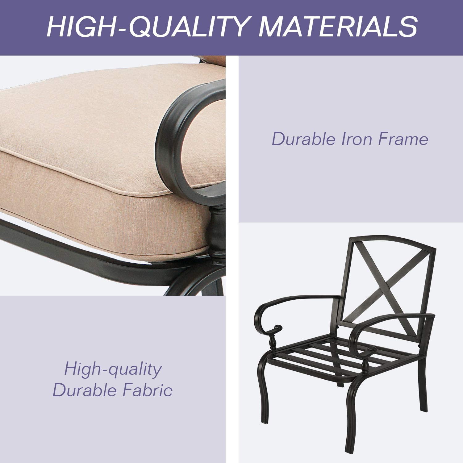 SUNCROWN Patio Furniture Outdoor Dining Chair Black Wrought Iron Bistro Sets with Brown Cushions (Set of 2)