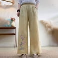 thumbnail image 2 of Casual Pants for Women Elastic Waist Embroidered Loose Cropped Wide Leg Linen Blend Casual Trousers, 2 of 3